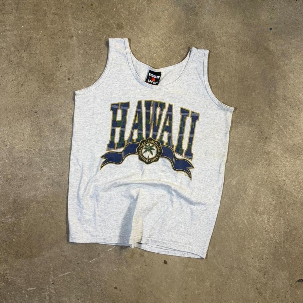 Vintage 90s single stitch Hawaii grey tank top location beach t shirt